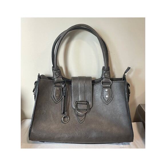 Simply Noelle Charcoal Gray Top Handle Purse Structured Hardware - Picture 2 of 14